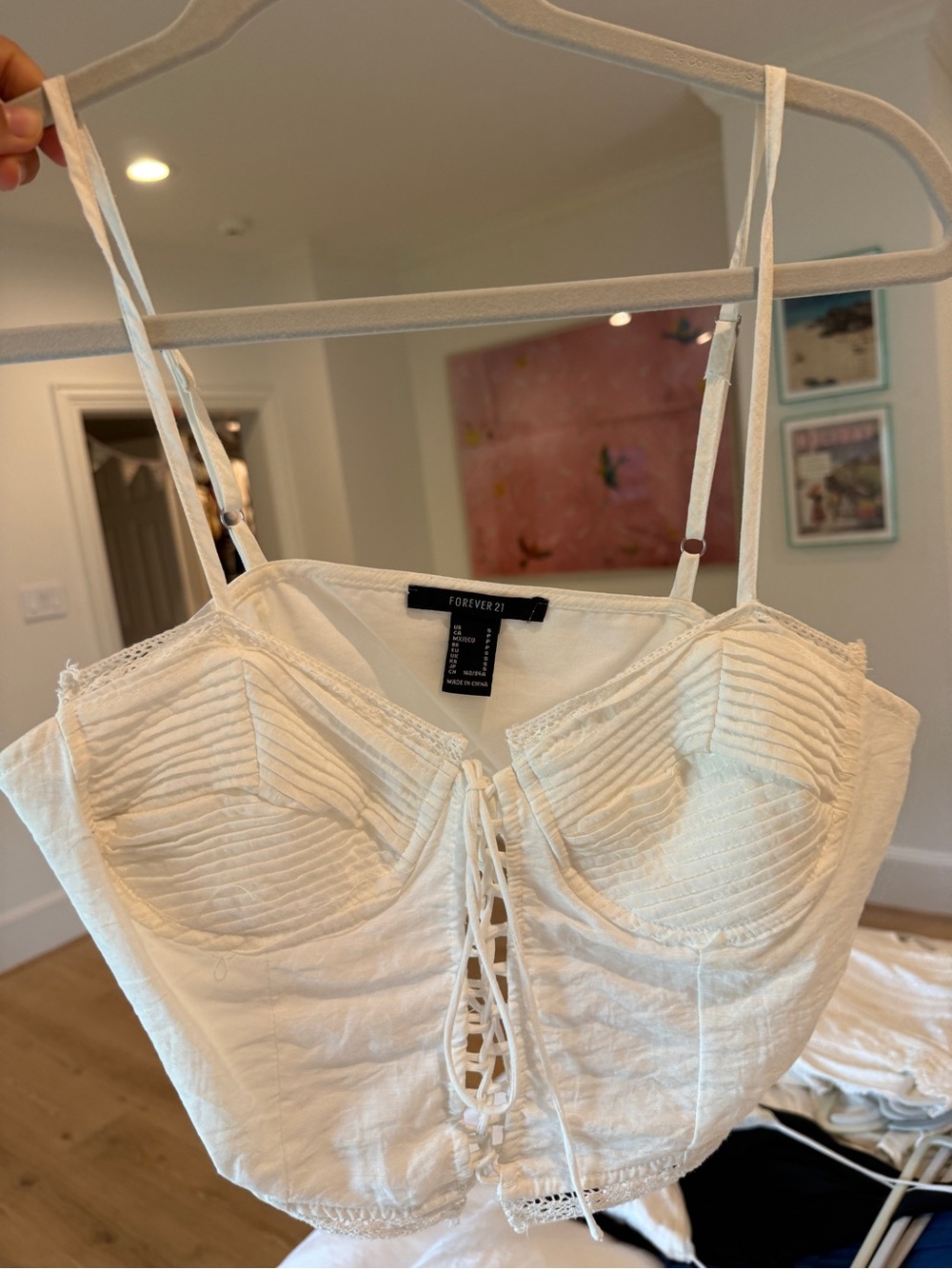 Forever 21 Cream Lace-Up Bustier Cami